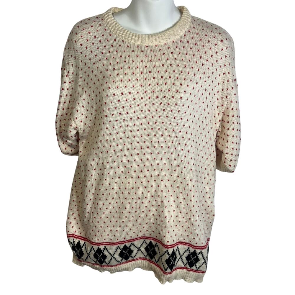 Vintage Jam Knits Short Sleeve Fair Isle Sweater Women's No Size Tag Flaw